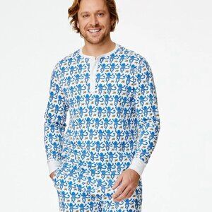 Roller Rabbit men's pajama top blue monkeys XS long sleeves henley